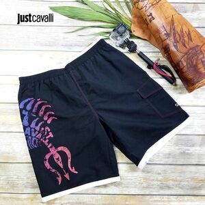 New Just Cavalli Men Black Shorts Beach Swim Boardshorts Swimsuit Trunks XXS, S
